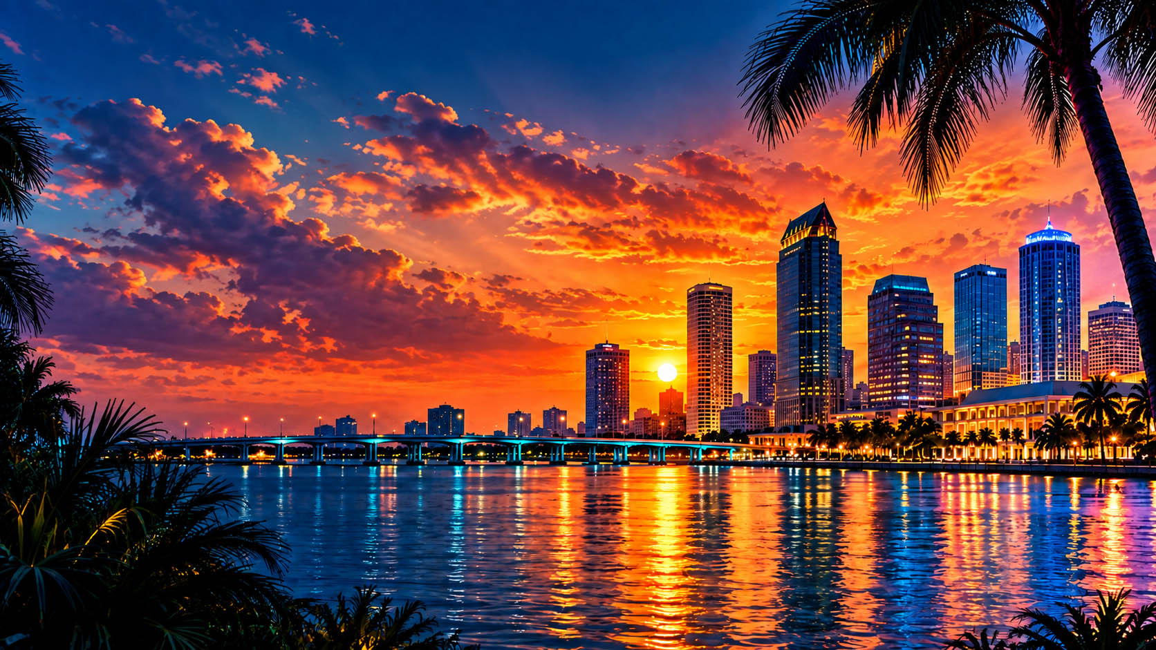 Tampa Waterfront Sunset Reflections